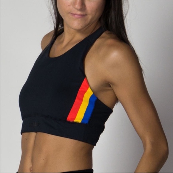 Adidas x Farm Rio Black Stripe Multi Sports Bra Crop Top - Picture 1 of 15